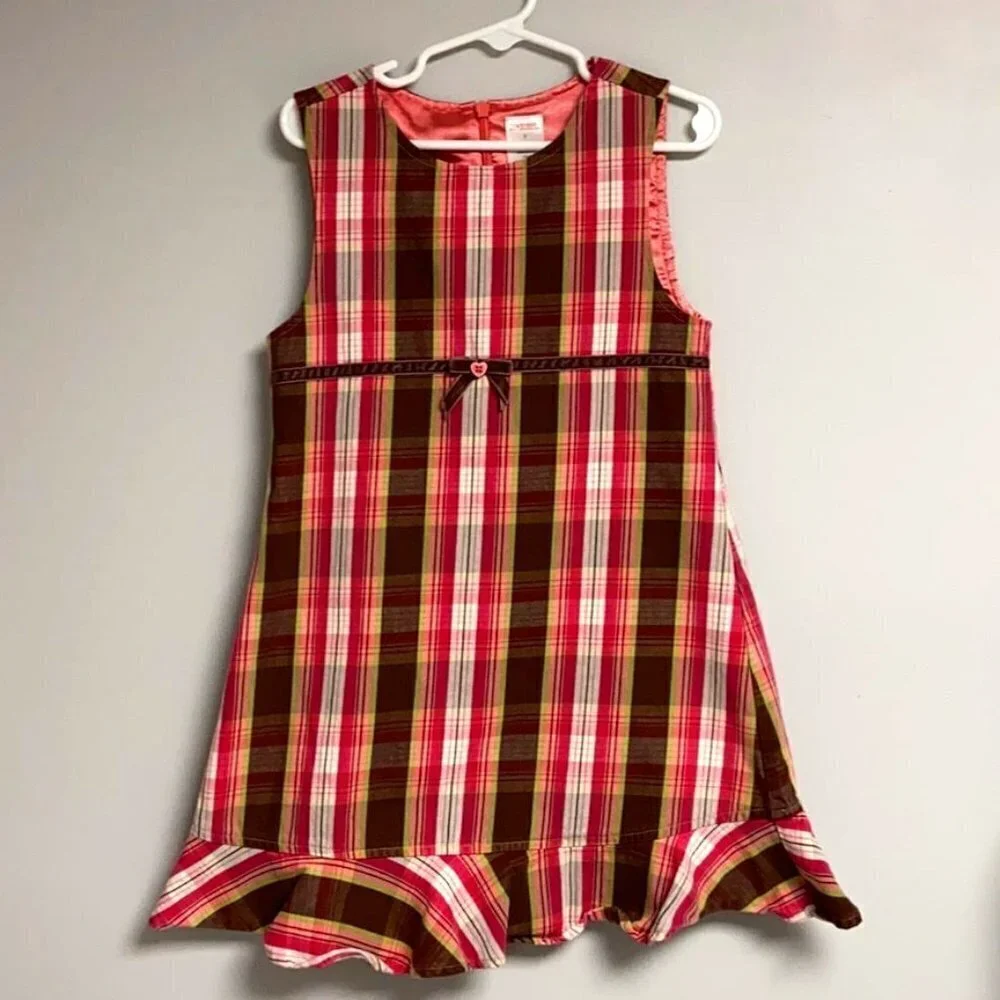 Gymboree Girls jumper / dress pink & brown plaid, lined (not this dark) 5